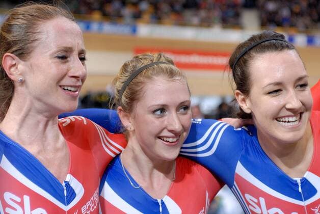 Cycling - World Track Championships - Apeldoorn Winners of the womens team pursuit l-r Wendy Hoevenaghel, Laura Trott and Danielle King. (GBR)  o0 Mannschaftsverfolgung Verfolgung Teamwertung