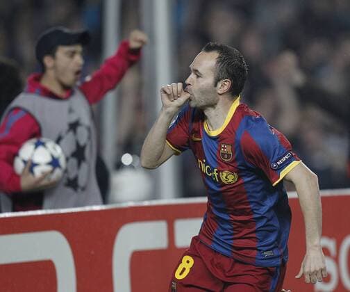 Barcelona s Andres Iniesta celebrates goal - UEFA Champions League - FC Barcelona (Barca) - Shakhtar Donetsk -  (20120572)