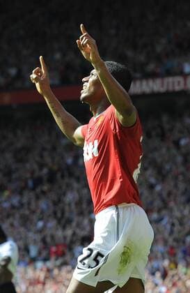 Luis Antonio Valencia of Manchester United (Manu) celebrates - Premier League - Manchester United (Manu) v FC Fulham (white) - 9th April, 2011 - EDITORIAL USE ONLY. No use with unauthorised audio, video, data, fixture lists, club league logos or live services. Online in-match use limited to 120 images, no video emulation. No use in betting, games or single club league player publications.