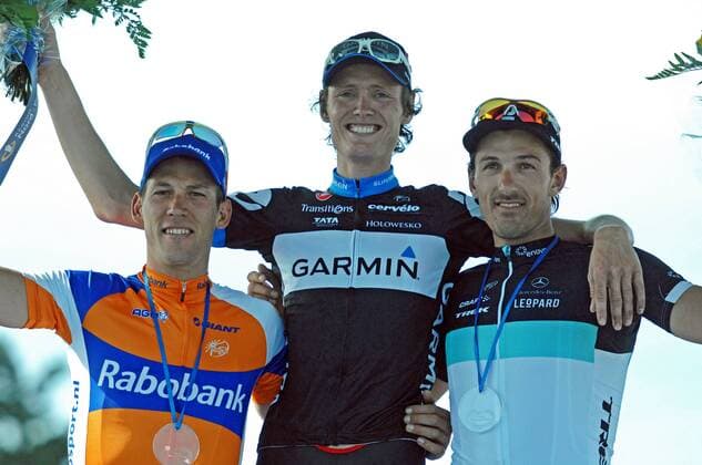 Podium - v.l.n.r. 3. Maarten Tjallingii ( NED Rabobank ) - 1. Johan Vansummeren ( BEL Garmin - Cervelo ) - 3. Fabian Cancellara ( SWI Leopard - Trek ) - Event: Paris - Roubaix 2011 - Location: Compiegne nach Roubaix - Frankreich - Europa - Datum: 10.04.2011 - Contact o0 Sieg Jubel Freude