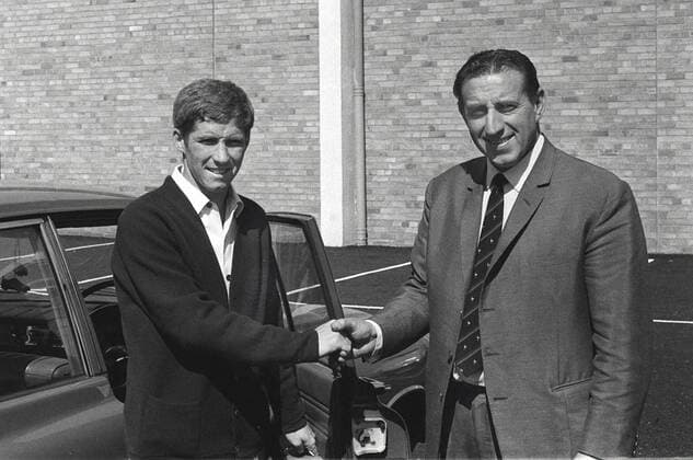 Manager, Harry Catterick welcomes Alan Ball (Everton) to his new club on his first day. Arsenal v Everton; 12 11 1966; Goodison Park Football 