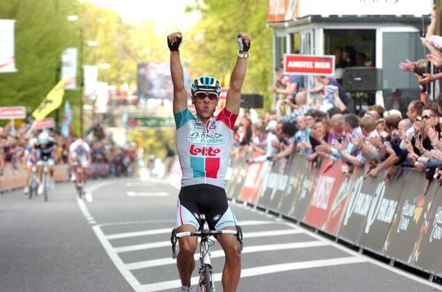 Philippe Gilbert ( BEL Omega Pharma - Lotto ) gewinnt das Amstel Gold Race 2011 -  o0 Ziel Jubel, Freude Sieg, Sieger