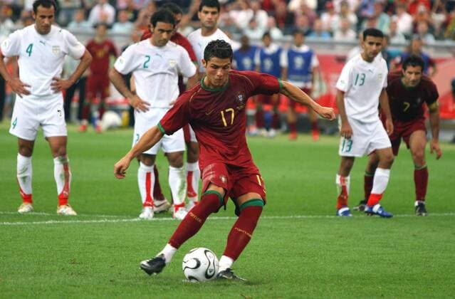 Cristiano Ronaldo (Portugal) scores Portugal 2nd goal from the penalty spot.Portugal v Iran, World Cup 2006,Frankfurt,17 6 2006. Germany 