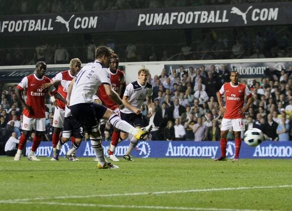 Tottenhams Rafael Van Der Vaart scoring his sides third goal Barclays Premier League Tottenham Hotspur v Arsenal 20th April, 2011 EDITORIAL USE ONLY. No use with unauthorised audio, video, data, fixture lists, club league logos or live services. Online in-match use limited to 120 images, no video emulation. No use in betting, games or single club league player publications.