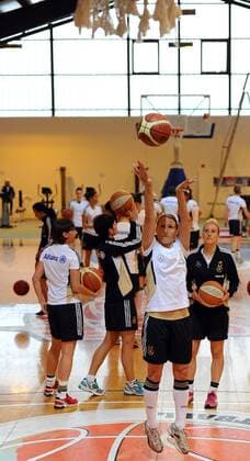 COLOGNE, GERMANY - APRIL 21: Sonja Fuss throws the ball during a Basketball training session at the German Women National Team training camp at Ballpark Köln on April 21, 2011 in Cologne, Germany. Sonja Fuss o0 DFB