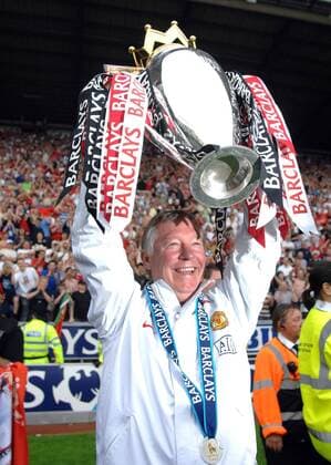 Manchester United ist englischer Meister 2008 - Trainer Sir Alex Ferguson (ManU). 