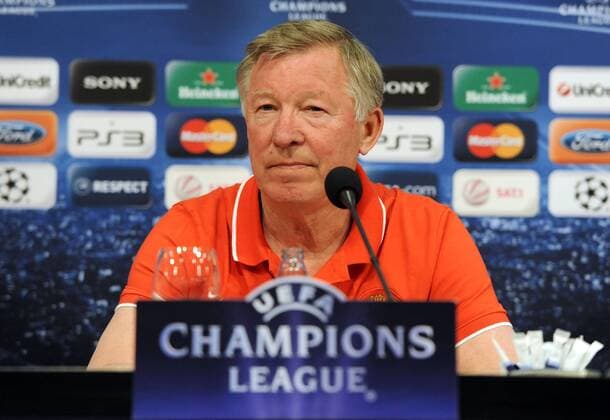 25-04-2011, Fussball, Saison 2010-2011, UEFA Champions League, Halbfinale, Pressekonferenz von Manchester United mit Manager und Trainer Sir Alex Ferguson im Medienzentrum in der Veltins Arena, Cheftrainer Sir Alex Ferguson (Manchester United)