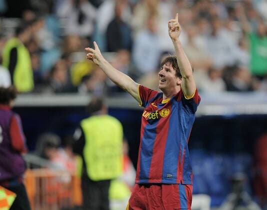 FUSSBALL CHAMPIONS LEAGUE SAISON 2010 2011 Halbfinale 27.04.2011, Real Madrid CF - FC Barcelona; JUBEL Barca; zweifacher Torschütze Lionel Messi 