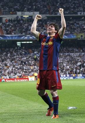 FC Barcelona s Lionel Messi celebrates during Champions League semifinal first match on April 27 2011 -  (071) o0 Barca Jubel, Freude