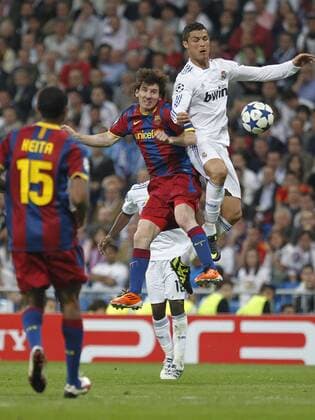 Real Madrid s Cristiano Ronaldo ()R and FC Barcelona s Lionel Messi during Champions League semifinal first match on April 27 2011 -  (064) o0 Barca