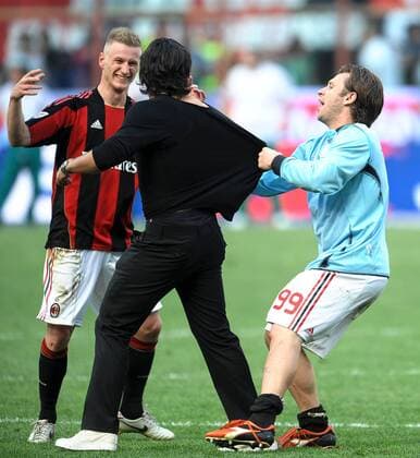 v.li.: Ignazio ABATE, Gennaro GATTUSO, Antonio CASSANO (alle Milan) --- AC Mailand (rot) vs. Bologna FC (weiß) Andreaxstaccioli Jubel Freude