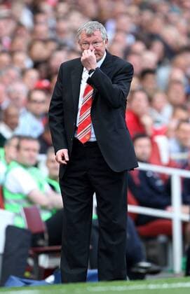 Manchester Uniteds coach Sir Alex Ferguson looks on dejected Barclays Premier League, London, Arsenal FC (red) v Manchester United (black) 1st May, 2011 EDITORIAL USE ONLY. No use with unauthorised audio, video, data, fixture lists, club league logos or live services. Online in-match use limited to 120 images, no video emulation. No use in betting, games or single club league player publications. o0 Manu