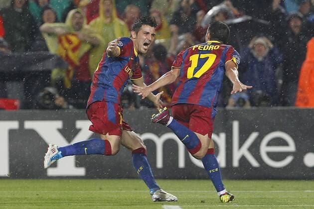 FC Barcelona s David Villa (L) and Pedro Rodriguez celebrate goal, FC Barcelona - Real CF Madrid ---  (24143329) o0 Jubel, Freude