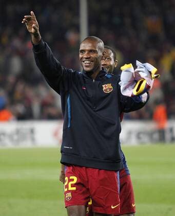 FC Barcelona s Eric Abidal celebrates the victory in the UEFA Champions League Semifinal match.May 3,2011.  (24143365) o0 Jubel, Freude Barca
