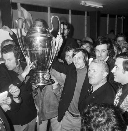 Johan Cruyff (2nd L), coach Stefan Kovacs (R) Ajax Amsterdam - Champions League 1971 1972 xVIxPressexSportxIVx 185591