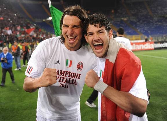 Zlatan Ibrahimovic (L) Alexandre Pato (milan) - AC Milan feiert die italienische Meisterschaft 2010 2011 massimoxoliva o0 Scudetto Freude