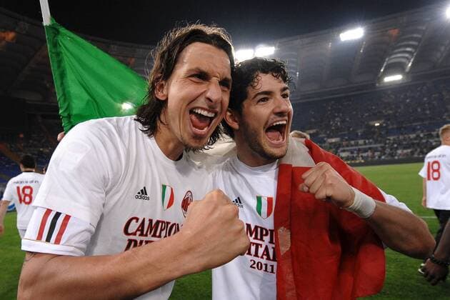 Zlatan IBRAHIMOVIC (L) und Alexandre PATO - AC Milan feiert die italienische Meisterschaft 2010 2011 Andreaxstaccioli o0 Scudetto Freude