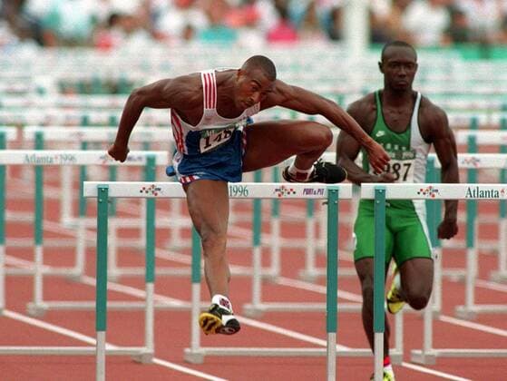 COLIN JACKSON (GREAT BRITAIN) IN 110m HURDLES HEAT. OLYMPIC STADIUM, 28 7 1996. ATLANTA OLYMPICS 1996.  o0 Leichtathletik