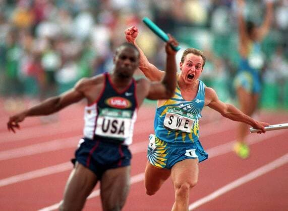 PATRIK STRENIUS (SWEDEN). 4x400m RELAY SEMI-FINAL. OLYMPIC STADIUM, 2 8 1996. ATLANTA OLYMPICS 1996.  o0 Leichtathletik staffel