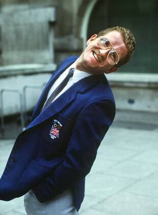 Eddie (The Eagle) Edwards (GBR) in London Holborn. Ski Jumper at the Winter Olympics 1988. Calgary.  o0 Ski Skisport Nordisch Skispringen