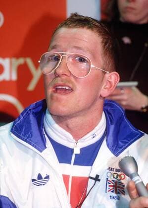 Eddie (The Eagle) Edwards (GBR).Press Conference. Ski Jumping. Winter Olympics 1988. Calgary.  o0 Ski Skisport Nordisch Skispringen
