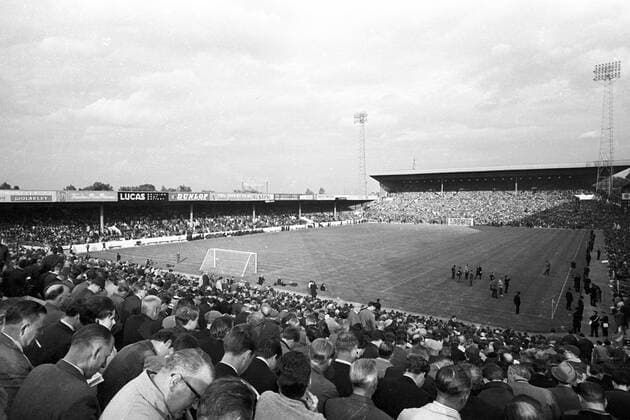 Hillsborough Stadion in Sheffield, Austragungsort der WM 1966 in England Tribüne, Tribünen, Rang, Ränge, voll, ausverkauft, Stadion, Fußballstadion, innen, Innenansicht