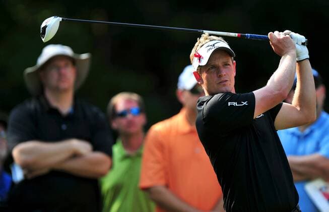 Luke Donald watches his drive off the 15th tee box during the first round of The Players Championship Thursday May 12, 2011 on the Stadium Course at TPC Sawgrass in Ponte Vedra Beach, Florida. UPI Photo Rick Wilson  JAX2011051219
