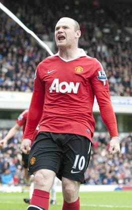 Wayne Rooney of Manchester United celebrates scoring the equalising goal - Premier League - Blackburn Rovers - Manchester United (ManU) - EDITORIAL USE ONLY. No use with unauthorised audio, video, data, fixture lists, club league logos or live services. Online in-match use limited to 120 images, no video emulation. No use in betting, games or single club league player publications.