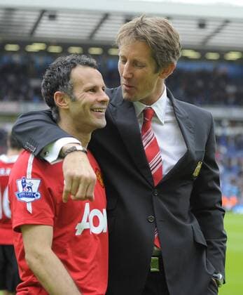 Ryan Giggs of Manchester United (L) celebrates with Edwin van der Sar of Manchester United - Premier League Champion Manchester United (ManU) 2011 in Blackburn - EDITORIAL USE ONLY. No use with unauthorised audio, video, data, fixture lists, club league logos or live services. Online in-match use limited to 120 images, no video emulation. No use in betting, games or single club league player publications.