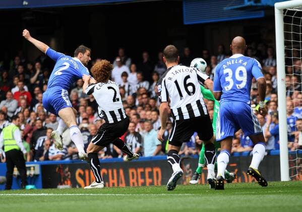 Chelsea FC London s Branislav Ivanovic scoring his sides opening goal Barclays Premier League Chelsea v Newcastle United 15th May, 2011 EDITORIAL USE ONLY. No use with unauthorised audio, video, data, fixture lists, club league logos or live services. Online in-match use limited to 120 images, no video emulation. No use in betting, games or single club league player publications.