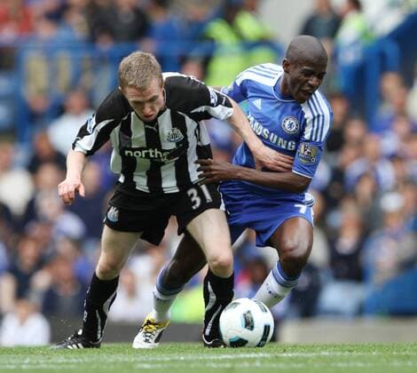 Chelsea FC London s Ramires tussles with Newcastles Shane Ferguson Barclays Premier League Chelsea v Newcastle United 15th May, 2011 EDITORIAL USE ONLY. No use with unauthorised audio, video, data, fixture lists, club league logos or live services. Online in-match use limited to 120 images, no video emulation. No use in betting, games or single club league player publications.