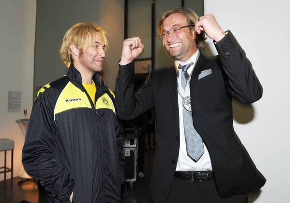 Fußball, Borussia Dortmund, Deutscher Meister 2011 Samstag 14.05.2011, Borussia Dortmund Meister-Bankett im Dortmunder U, Trainer Juergen Klopp (BVB, re.) mit Double Matze Knop DeFodi018 o0 privat Komiker Imitation Parodie Imitator verkleidet people kurios Komik