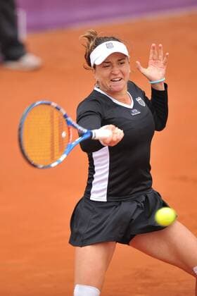Alexandra Dulgheru of Romania hits a return during the women s singles quarter-final match at WTA Tennis Damen Brussels Open tennis tournament in Brussels ---- 