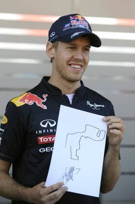Sebastian VETTEL (GER), Red Bull Racing, Einzelbild, angeschnittenes Einzelmotiv, zeigt eine Skizze der Rennstrecke, die er blind gemalt hat. Formel 1:GP von Spanien Circuit de Catalunya, Saison2011,