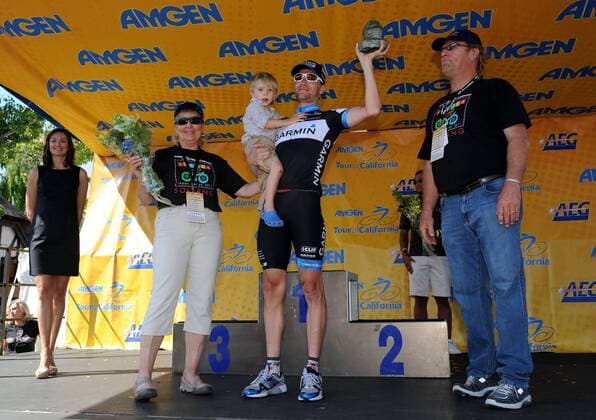 May 20, 2011. David Zabriskie (USA Garmin), with son Waylon, won the time trial race during the Amgen Tour of California cycling event in Solvang,CA. Cycling 2011: Amgen Tour of California MAY 20 - ZUMAcp4