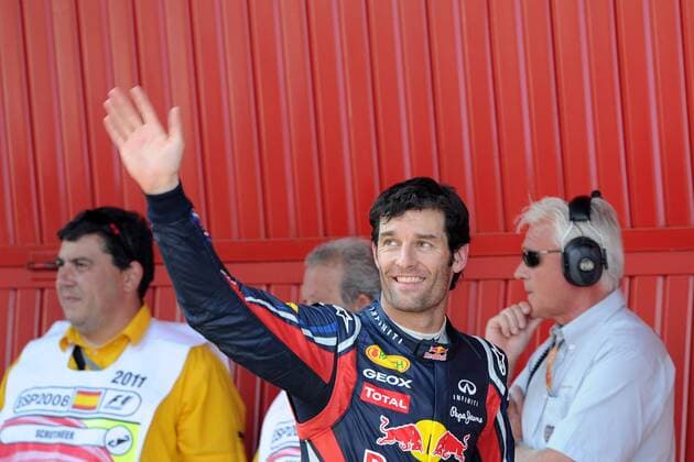 MARK WEBBER (AUS, vorn) - RED BULL RENAULT RB7 - sichert sich die Pole Position beim GP von Spanien in Barcelona  GillesLevent o0 Jubel Freude Qualifying