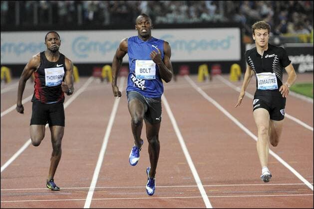 Richard Thompson (TRI) contre Usain Bolt (JAM) contre Christophe Lemaitre (FRA) - 100m Athletisme : Golden Gala - Diamond League - 26.05.2011 - PhotoNews Panoramic 