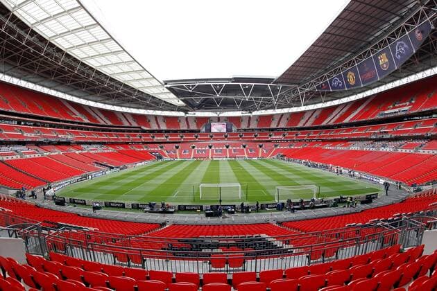 FUSSBALL - CL, Barcelona vs Manchester LONDON,ENGLAND,27.MAI.11 - FUSSBALL - UEFA Champions League, Finale, FC Barcelona vs Manchester United, Vorberichte. Bild zeigt das Wembley Stadion.  o0 Sportstätte Stadion Totale England fisheye Leere