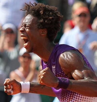 Frenchman Gael Monfils reacts after winning his French Open mens fourth round match at Roland Garros in Paris  PAR20110530743 o0 Jubel