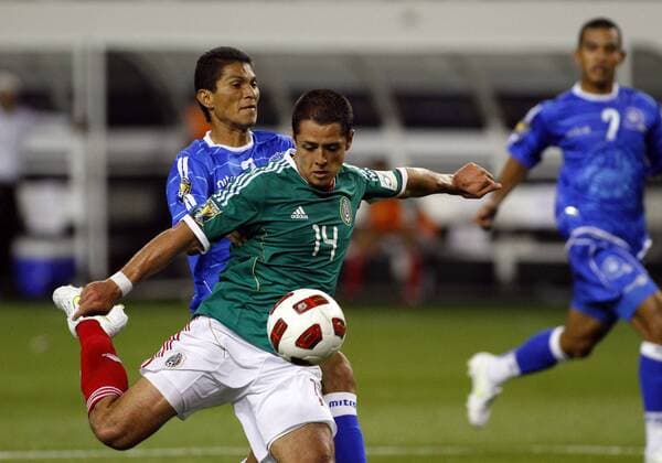 05 June 2011: Mexico forward Javier Chicharito Hernandez (14) lines up his shot during the 5-0 Mexico victory over El Salvador in the first round of the CONCACAF Gold Cup game played at Cowboys Stadium in Arlington, TX SOCCER: JUN 05 CONCACAF Gold Cup - First Round - Mexico v El Salvador Icon1106050112 EDITORIAL USE ONLY