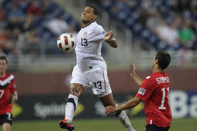 June 7, 2011 - Detroit, Michigan, U.S - USA midfielder Jermaine Jones (13) settles the ball while being defended by Canada player Joshua Simpson (11) during the CONCACAF Gold Cup at Ford Field. USA defeated Canada 2-0. Soccer: 2011 CONCACAF Gold Cup - June 7 - USA vs Canada - ZUMAx33
