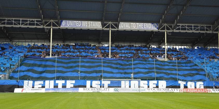 Heute ist unser Tag - 11.06.2011 Oberliga Baden-Wuerttemberg,SV Waldhof Mannheim, Choreographie der Fans des SV Waldhof Mannheim - ksp o0 Fanchoreographie Plakat, Fanplakat, Objekte Schriftzug Carl Benz Stadion