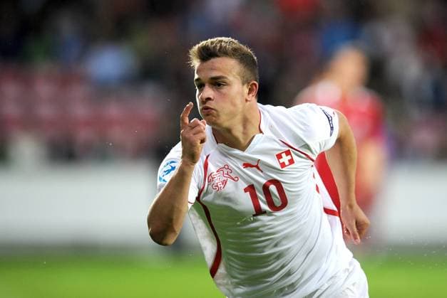 FUSSBALL UEFA U21-EUROPAMEISTERSCHAFT 2011 GRUPPENPHASE Dänemark - Schweiz 11.06.2011 Jubel nach dem TOR zum 0:1 von Xherdan Shaqiri (Schweiz) 