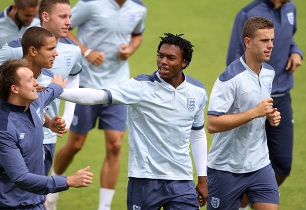Englands Daniel Sturridge pushes Phil Jones Training Training - England U21 14th June, 2011 EDITORIAL USE ONLY. No use with unauthorised audio, video, data, fixture lists, club league logos or live services. Online in-match use limited to 120 images, no video emulation. No use in betting, games or single club league player publications.