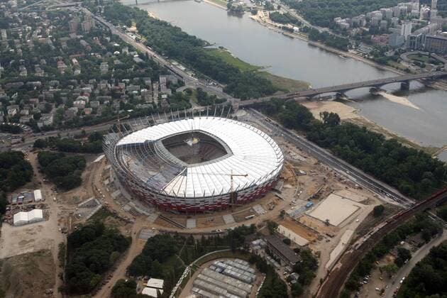 WARSAW CAPITAL CITY OF POLAND - EAGLE VIEW STADION --- NATIONAL STADIUM VISTULA RIVER --- Newspix.pl  110616PYK013 o00 Euro
