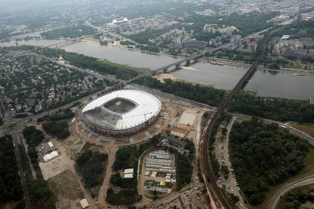 WARSAW CAPITAL CITY OF POLAND - EAGLE VIEW STADION --- NATIONAL STADIUM VISTULA RIVER --- Newspix.pl  110616PYK014 o00 Euro