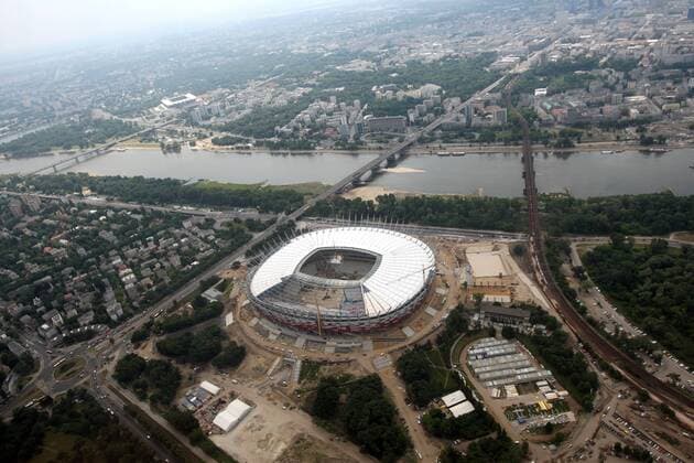 WARSAW CAPITAL CITY OF POLAND - EAGLE VIEW STADION --- NATIONAL STADIUM VISTULA RIVER --- Newspix.pl  110616PYK016 o00 Euro