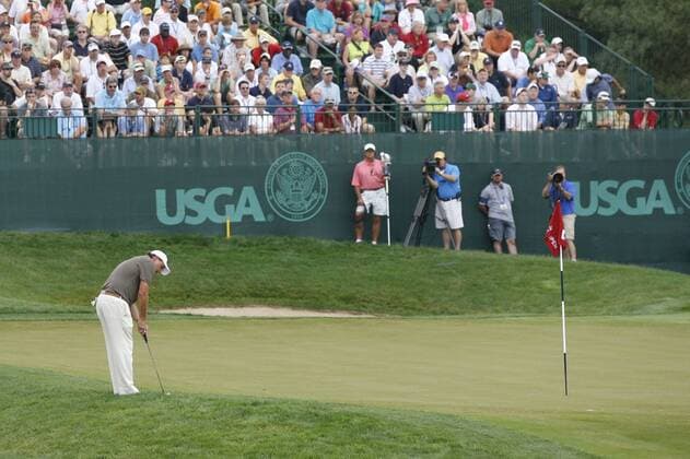 June 17, 2011 - Bethesda, Maryland, U.S. - PHIL MICKELSON putts on hole 5 during the second round of play at the U.S. Open Golf 2011 - US Open Second Round - ZUMAb21 o0 Fan