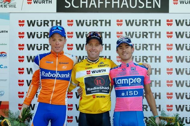 Podium - Gesamtwertung - Siegerehrung v.l.n.r. - 3. Steven KRUIJSWIJK ( NED Rabobank Cycling Team ) - 1. Levi LEIPHEIMER ( USA Team RadioShack ) - 2. Damiano CUNEGO ( ITA Lampre - ISD ) - Event: Tour de Suisse - Tour of Switzerland 2011 - 9.Etappe - Schaffhausen nach Schaffhausen I.T.T. Einzelzeitfahren - 32.1 km - Location: Schaffhausen - Schweiz - Europa - Datum: 19.06.2011 - Contact