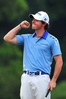 Northern Ireland s Rory McIlroy celebrates after winning the U.S. Open Championship at Congressional Country Club in Bethesda, Maryland on June 19, 2011. McIlroy shot 2-under-par for 69 to finishing the tournament 16-under at 268, setting a new U.S. Open record.  WAP20110619322